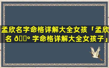 孟欣名字命格详解大全女孩「孟欣名 🐺 字命格详解大全女孩子」
